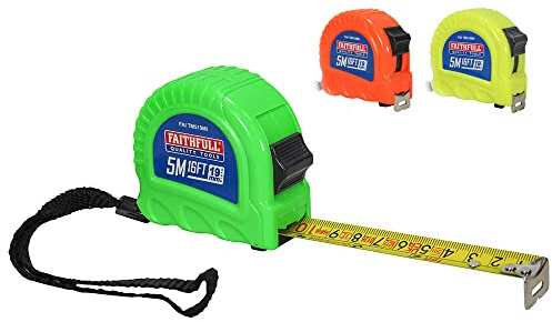Faithfull Twin Lock Tape Measure 5m/16ft – Hi-Vis ABS Case, Dual Metric & Imperial Blade, Nylon Coated, 19mm Wide with Quick Stop & Secure Lock