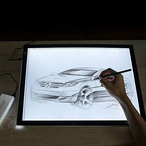 Tablette Lumineuse A3 Dessin LED Copie Board Ultra Mince Stepless Luminosité, Contrôle Tactile avec Fonction Mémoire Pour Calligraphie Sérigraphie Esquisse Animation Pochoir, Câble USB(47*34.5*0.5CM)