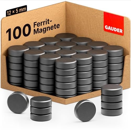 GAUDER Aimants pour Tableau Blanc, Réfrigérateur & Bureau - Disques Magnétiques Ronds Puissants - Aimants Noirs pour un Usage Quotidien (100 pièces - 12 x 5 mm)