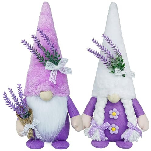 CRCZK Frühlingswichtel, Dekoration, Plüsch, Lavendel, Zwerge, Dekorationen für Zuhause, schwedische Zwerge, Geschenke für Frauen, handgefertigt, lila, Küchendekoration, Frühlingsstöcke, Tablett,