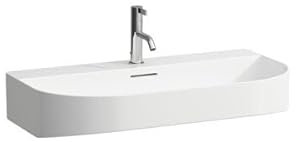 LAUFEN Sonar Aufsatzwaschtisch, 3 Hahnlöcher, mit Überlauf, 800x420mm, geschliffen, H8163440001081, Farbe: Weiß