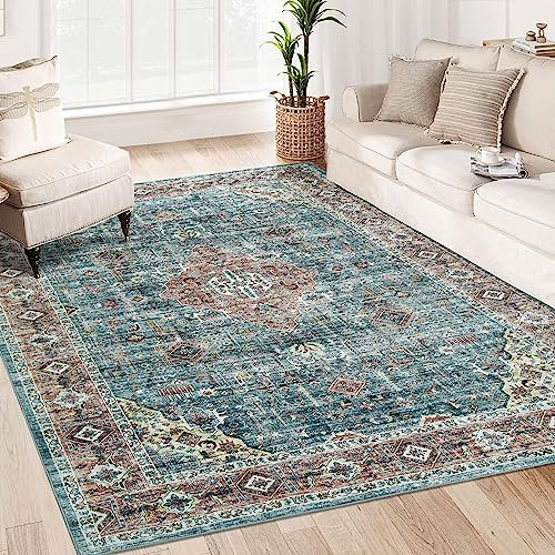 LuxFocus Teppich Wohnzimmer Traditioneller Orientalischer Teppich Waschbar Kurzflor rutschfeste Bodenmatte für Küche Eingangsbereich Ultra-Weiche Vorleger Braun-Grün 80x150 cm