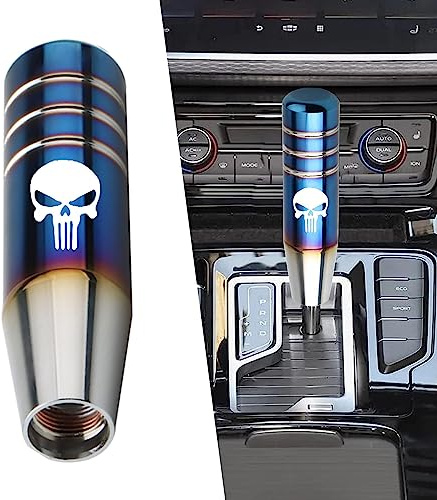 GKmow 1 x Schaltknauf, Totenkopf-Aluminiumlegierung, beschwerter Schalthebel, Metallstab-Schaltgriff für die meisten automatischen manuellen Fahrzeuge (mehrfarbig)
