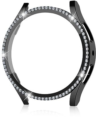 Coque de protection compatible avec Samsung Galaxy Watch 6 40 mm - Film de protection d'écran en verre trempé - Film de protection d'écran tout autour PC Bumper Cover Paillettes - Pour Galaxy Watch 6