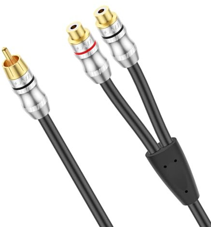 J&D Cavo Splitter Y RCA, 1 Maschio a 2 Femmina, Corto Placcato in Oro, Audio Stereo Digitale, 0,3 Meter