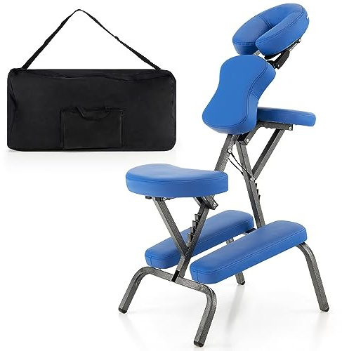 COSTWAY Massagestuhl klappbar, Tattoostuhl höhenverstellbar, Therapiestuhl tragbar, Klappmassagestuhl mit Tragetasche
