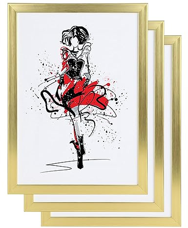 IDEAL TREND 3er 5er Set FlexiFrame Leichter Blockprofil Kunststoff Bilderrahmen mit Plexiglas Plastikrahmen: Farbe: 3er Pack Gold | Format: 21x29,7 DIN A4