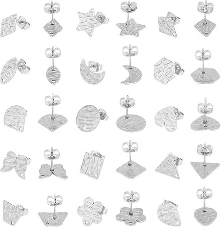 UNICRAFTALE 30 Stück Strukturierte Ohrstecker 15 Stile 304 Edelstahl Sechseckige Ohrstecker Hypoallerge Stern Mond DIY Ohrring Zubehör Mit Schlaufe Und Ohrmutter Für DIY Ohrring Schmuckherstellung