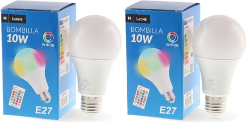 M Ledme - Ampoule LED avec Télécommande 10W (Eq. 70 W) culot E27 A60, 700 Lumens, RGBW, Dimmable en intensité, Lumière Blanche et Colorée, LM7143, Rgb+6000k (Lot de 2)