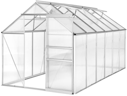 tectake® Serre de Jardin en Aluminium Polycarbonate pour Potager Exterieur Serre de Jardin pour Hivernage Tente Abri pour Les Plantes Serre à semis Jardinage - 375x185x195 cm