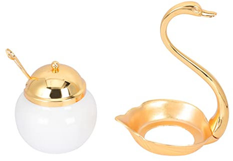MILISTEN 1 Juego Azucarero De Cisne Taza De Azúcar Azucarero Con Tapa y Cuchara Recipientes Con Tapas Poseedor Azucarero Estilo Europeo Tarros De Cerámica Vidrio Frasco Aleación De Aluminio