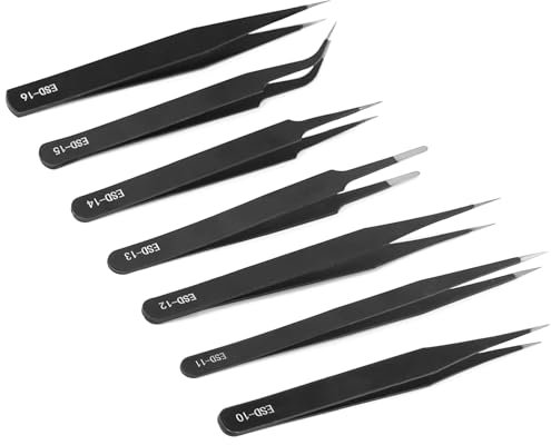 Pince Brucelles de Précision ESD, Lot de 7, Pincettes Antistatiques, Acier Inoxydable pour Électronique, Laboratoire, Bijoux, Réparation d'Équipements