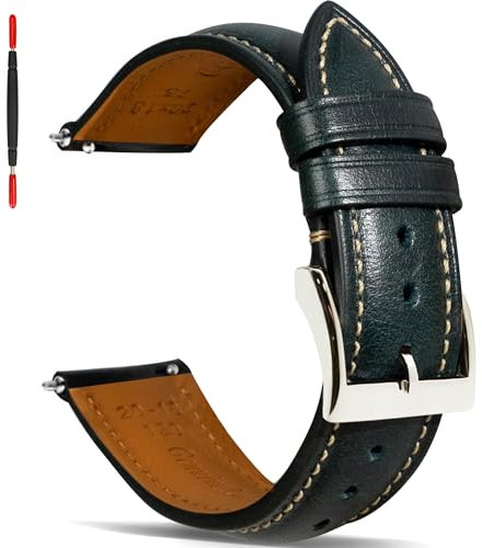 Gomvadr Quick Release Lederarmband, Vintage Öl gegerbt Pull-up Lederband Ersatz Uhrenarmbänder Männer Frauen 14mm 16mm 18mm 19mm 20mm 21mm 22mm 24mm (22mm, Dk.Green/Silver Buckle)