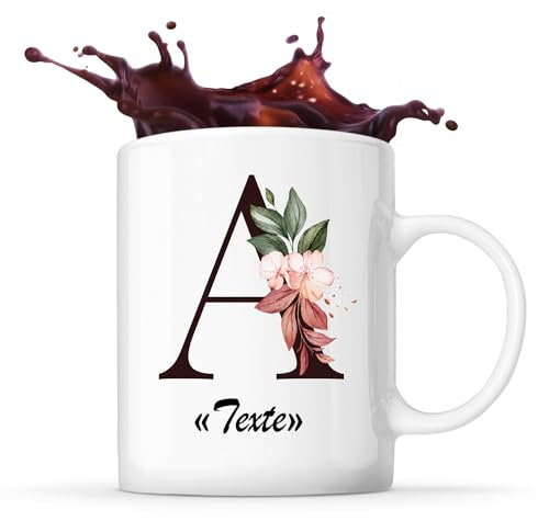 Mug prénom personnalisable avec Lettre Florale | Tasse à café Thé Idée Cadeau pour Anniversaire Noël Surprise Maman Mamie Copine et Fête des Mères (Blanc)