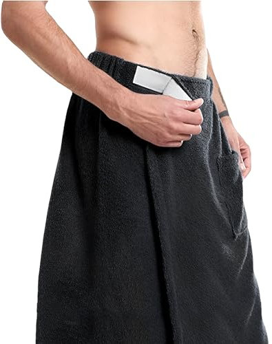 Saunakilt Herren 60 x 150 cm Duschtuch mit Klettverschluss und Tasche Weiche Schnelltrocknend Saunahandtücher Badetuch Saunatuch Saunarock Super saugfähig Tragbares Strandtuch Männer Handtuch