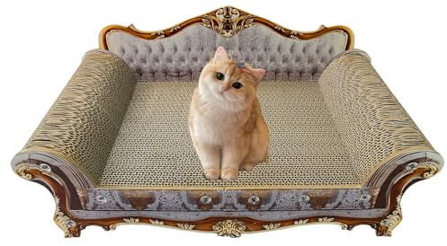 INRLKIT Luxus Couch geformt Karton Katzenkratzsofa Katzenkratzbrett Kratzbrett Kratzlounge mit Katzenminze Kratzbaum für Indoor Katzen Kätzchen Kätzchen Grau