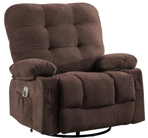 Bosmiller Relaxsessel mit Liegefunktion Massagesessel Oversize Fernsehsessel 360°Drehbarer Liegesessel Heizung Verstellbar Sessel Stoff, Braun