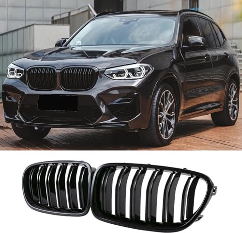 Jinpengyong Glänzender Schwarzer Doppelsteg-Kühlergrill für BMW X3 G01 (2018-2021), X4 G02 (2019-2021): Elegante Nieren-Design Gitter