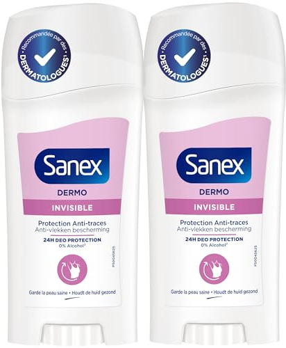 SANEX Deodorant-Stick, Dermo, unsichtbar, Anti-Fingerabdruck, Antitranspirant, 48 Stunden Schutz, ohne Alkohol, 2 x 65 ml