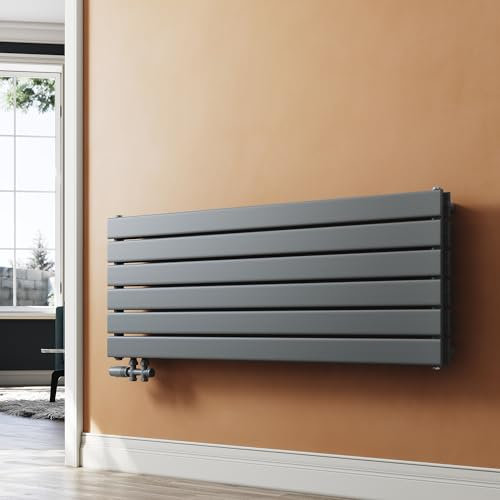 SUNXURY Radiatore di design a pannello, 465 x 1200 mm, orizzontale, a doppio strato, con connettore laterale multiblocco, antracite, radiatore da bagno