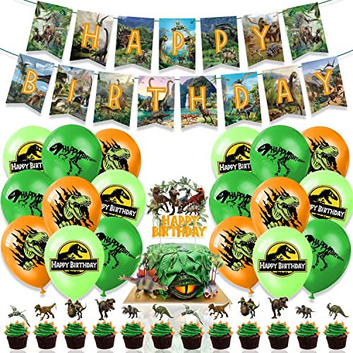 MEZHEN Geburtstag Deko Jurassic Dinosaur Luftballon Dino Tortendeko Kindergeburtstag Ballon Girlande Happy Birthday Banner Dragon Geburtstagsdeko A