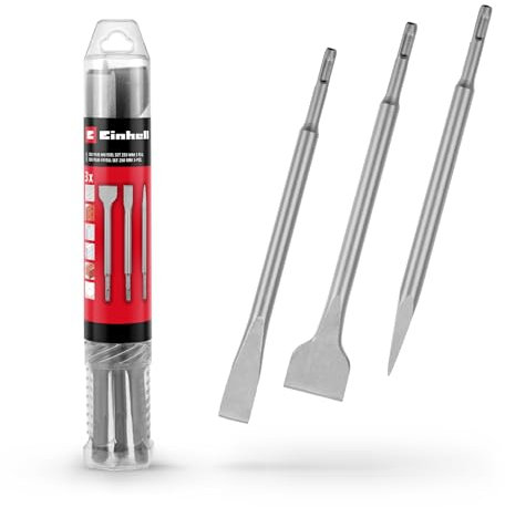 Original Einhell 3-tlg. SDS Plus Meißel-Set, 250 mm (mit Spitzmeißel, 20 mm breitem Flachmeißel, und 40 mm breitem Spatmeißel aus langlebigem 40Cr Stahl für Abbruch- und Renovierungsarbeiten)
