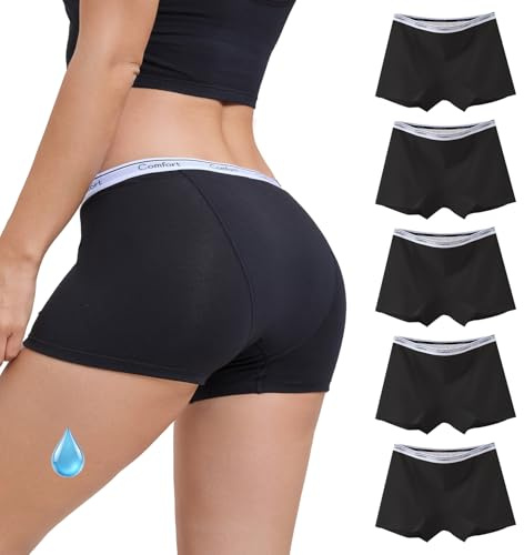 WEASIC Boxer menstruel Taille Haute en Coton Slip Flux abondant Protection hygiénique Culotte réutilisable Confortable Léger à Lourd Femmes sous-vêtement Anti-Fuite