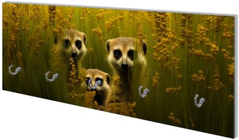 Wallario Wandgarderobe aus Glas in Größe 80 x 30 cm mit Memoboard-Funktion, Motiv: Versteckspiel im Feld | 5 Kleiderhaken zum Aufhängen von Jacken