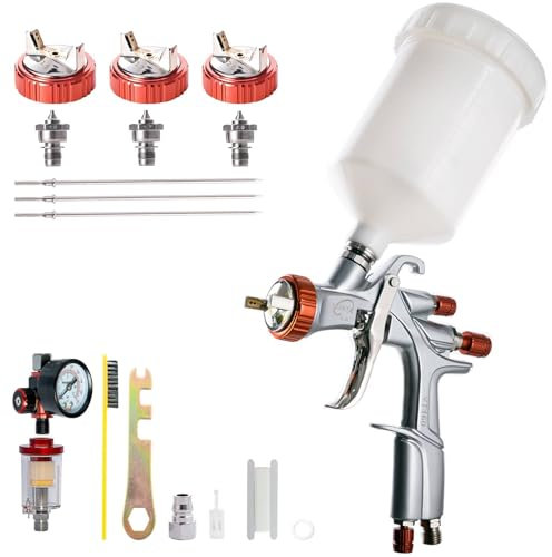 YT-160 LVLP - Kit de pistola de pintura automotriz con boquillas de 1.3/1.5/1.7/2.0 mm, pistola pulverizadora de pintura LVLP con regulador de aire y separador de agua de aceite, pistola de