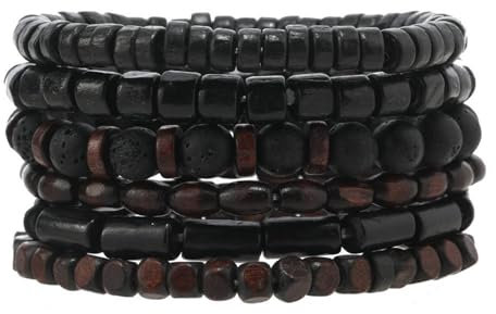 MILAKOO 6Pcs Wooden Bracelet for Prayer Meditation Mala Beads Adjustable Handmade Bracelets Multi-layer