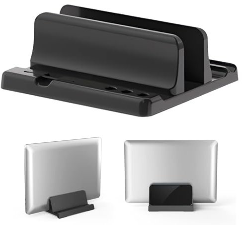 Tearmier Vertical Laptop Stand for Desk, 3 in 1 Vertical Laptop Holder, Adjustable ABS Notebook Dock, Portable Notebook Stand for All MacBook, HP, Dell, Surface,iPad Up to 17.3-Black