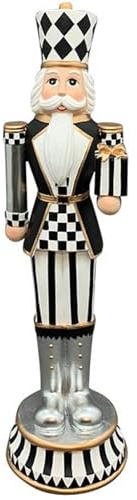 EXNER dekorativer klassischer Nussknacker als stilisierte Dekofigur mit Geschenk schwarz weiß Silber Gold ca. 56,5 cm hoch