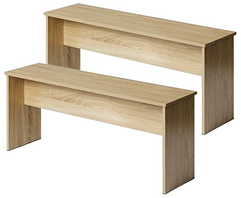 LafeuR Sitzbänke für Esszimmertisch, 2er Set, Küchenbänke, Esstischbänke,110x30x45 cm,Holzbank,Schlafzimmer oder Küche,Eiche