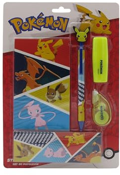 CYPBRANDS Pokémon, Schreibwarenset, Schreiben, Lesezeichen, Textmarker, Korrektor, Stift, Notizblock, mehrfarbig, offizielles Produkt