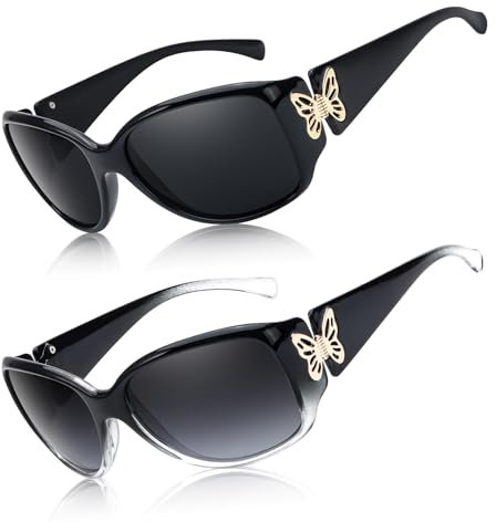 Myiaur 2 Pack Polarisiert Sonnenbrille für Damen, Wrap Around Trendy Retro Sonnenbrillen mit UV400 Schutz Butterfly Dekors