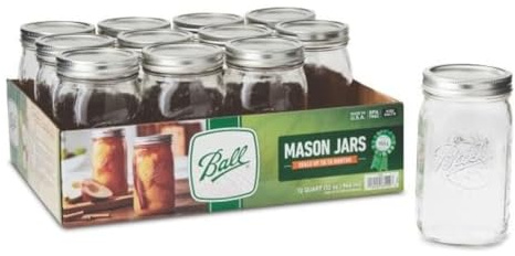 Ball - 32oz Wide Mouth Jars with Lids & Bands 12 Pack Jars, Large Glass Mason Jar for Food Storage with airtight Lid, 0.25 Gallon Glass Jar with Lid and Bands, Set of 12
