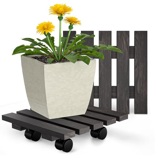 Oramics Lot de 2 roulettes rectangulaires en bois massif noir - 30 x 30 x 8 cm - Charge maximale : 120 kg - Planche à roulettes pour plantes, pots de fleurs et pots de fleurs - Soucoupe de pot de