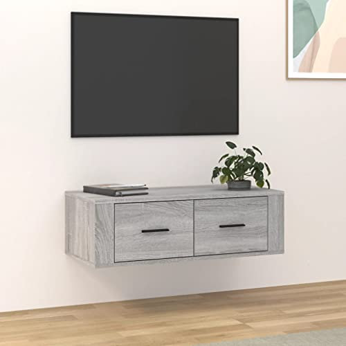 UJCHVHN TV-Schrank zum Aufhängen, Grau, Sonoma, 80 x 36 x 25 cm, Holzwerkstoff, Unterhaltungszentren und TV-Ständer