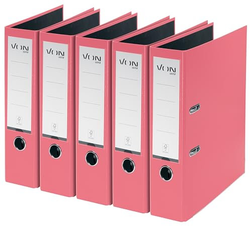 VON Leitz 5er Pack Ordner A4, Karton mit Kunststoffeinband, 80 mm Rückenbreite, Für 600 Blatt, FSC-zertifizierter Karton, Aktenordner, Für Schule, Studium & Zuhause, Pink, 10551021
