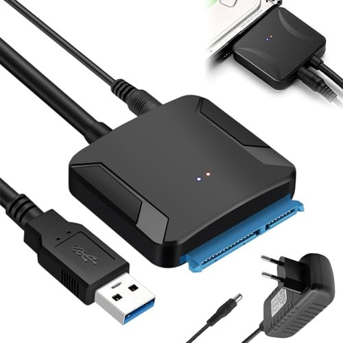 LEKEFETO SATA zu USB 3.0 Adapter Kabel für 2,5/3,5-Zoll HDD/SSD – Inkl. 12V/2A Netzadapter, 6 Gbps High-Speed, Externer Festplattenkonverter (Windows/Mac/Linux)