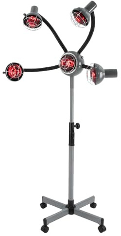 Friseur Trockenhaube, 5 Kopf Infrarot Friseur Salon Wärmelampe mit Standfuß, 220V 750W Heizung Trockenhaube, HöHenverstellbarer 112-136cm, 40-80°C