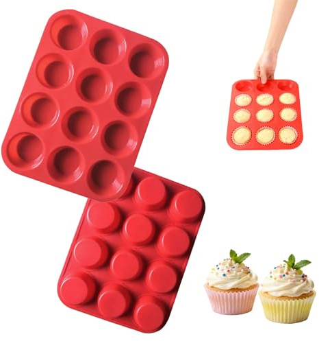 YRUHAN 2 Stück Mini Muffins Backform, 30x22cm, Muffinblech 12er, Mini Muffin Forms, Antihaftbeschichtet für Einfaches Herauslösen, Leicht zu Reinigen, Geeignet für Cupcakes, Muffins