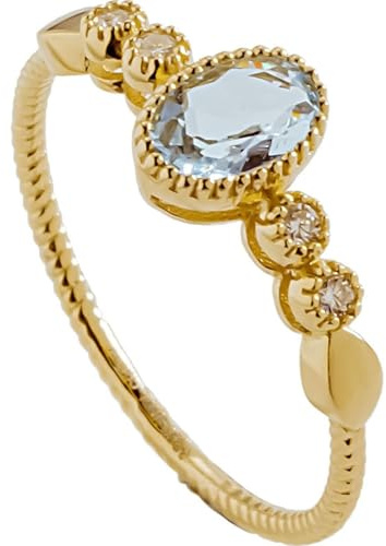 14K Gold Ringe, Ring Damen Weiß Aquamarin Oval Hochzeitsringe 585 Gelbgold mit Diamant Größe 65 (20.7)