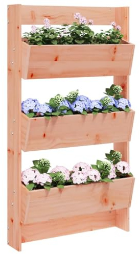 SKTQYQO Fioriera a Muro 3 Ripiani in Legno Massello Douglas 60x18.5x110cm per Piante da Esterno, Fioriera Verticale da Parete con 3 Vasi per Giardino Balcone Patio, Pensile