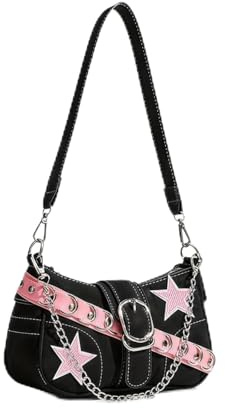 ZHITENG Damen Umhängetasche, Handtasche Y2K Vintage Tasche Mit Puppen Schlüsselanhänger, Y2K Stil Hobo Bag mit Reißverschluss, Große Kapazität Lässige für Damen Teenager Mädchen, Alltag Geschenke