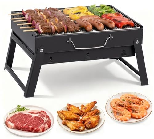 Outopee Portable Charcoal BBQ Grill with Foldable Legs | Lightweight Barbecue Grill, Stainless Steel Tabletop, Charcoal BBQs for Outdoor Camping, Picnic, Garden Party, Hiking, Travel