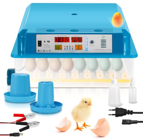 Duisrech Brutautomat Vollautomatisch, 64 Eier Brutmaschine mit Automatischem Eierwenden und LED-Eierbeleuchtung, Brutkasten für Hühner, Enten und Wachteln in Blau