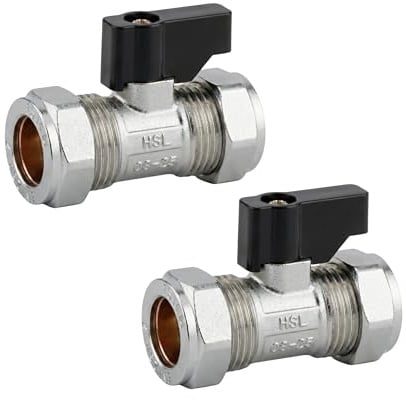 15mm Isolation Valve 2 Pack, Chrome Plated Brass Service Valve with Black Lever Handle, Quarter Turn Shut Off Valve for 15mm Copper Pipe, Tool-Free Water Isolation