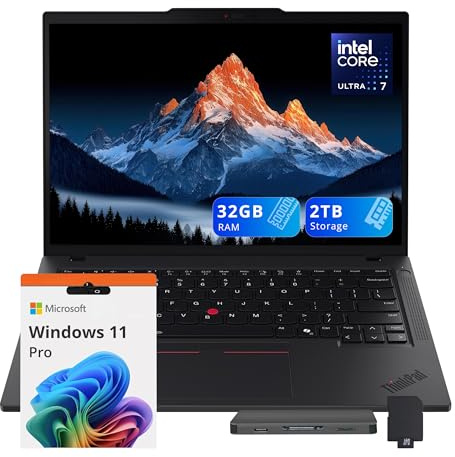 Lenovo ThinkPad T14 G5 14 WUXGA Laptop, Intel Ultra 7 165U, 32GB DDR5 RAM, 2TB Storage(1TB SSD+1TB Docking Station Set), Intel Graphics, Backlit Keyboard, Fingerprint, Wi-Fi 6E, Win 11 Pro, Black