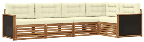 vidaXL Outdoor-Sofagarnitur 5 pcs Natur und Creme 323 x 164,5 x 73 cm, Patio Lounge, modernes Sofa für draußen, wetterfestes Gartenmöbel, bequemes Terrassen-Set